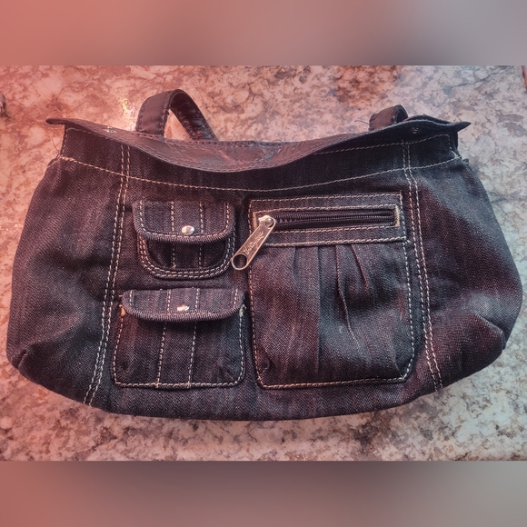 thirty-one Denim Convertible Shoulder Bag, Crescent Shape w/Metal Zippers - Picture 4 of 6